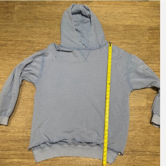 Free People Distressed Hoodie Pullover Slouchy Blue Womens M - Picture 8 of 8